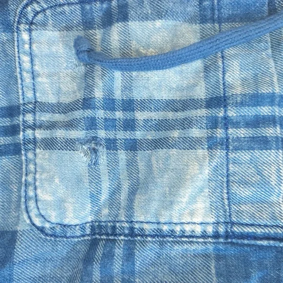 American Eagle Hooded Plaid Flannel Shirt SP Blue Button Up Hoodie Top - Picture 10 of 16